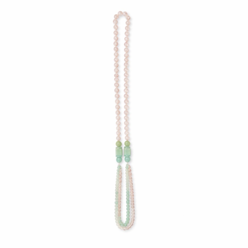 Pastel Aventurine & Rose Quartz Long Layered Tassel Necklace